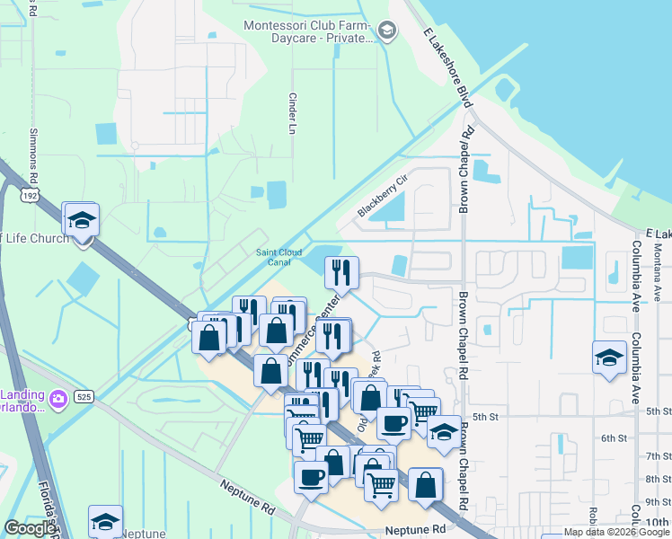 map of restaurants, bars, coffee shops, grocery stores, and more near 4120 Orange Tree Court in St. Cloud