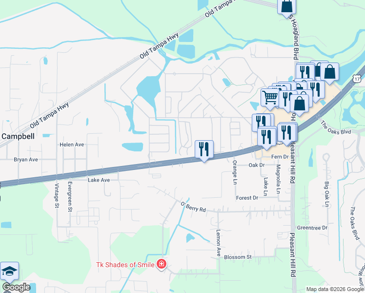 map of restaurants, bars, coffee shops, grocery stores, and more near 1600-1698 Tyndale Lane in Kissimmee