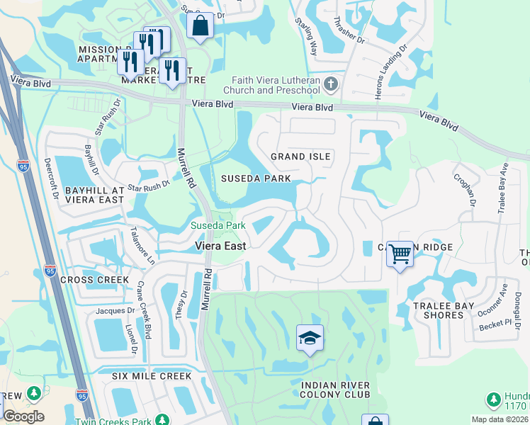 map of restaurants, bars, coffee shops, grocery stores, and more near 1706 Grand Isle Boulevard in Melbourne