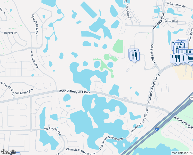 map of restaurants, bars, coffee shops, grocery stores, and more near 5020 Ronald Reagan Parkway in Davenport