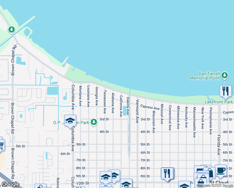 map of restaurants, bars, coffee shops, grocery stores, and more near 2309 Lakeshore Boulevard in St. Cloud