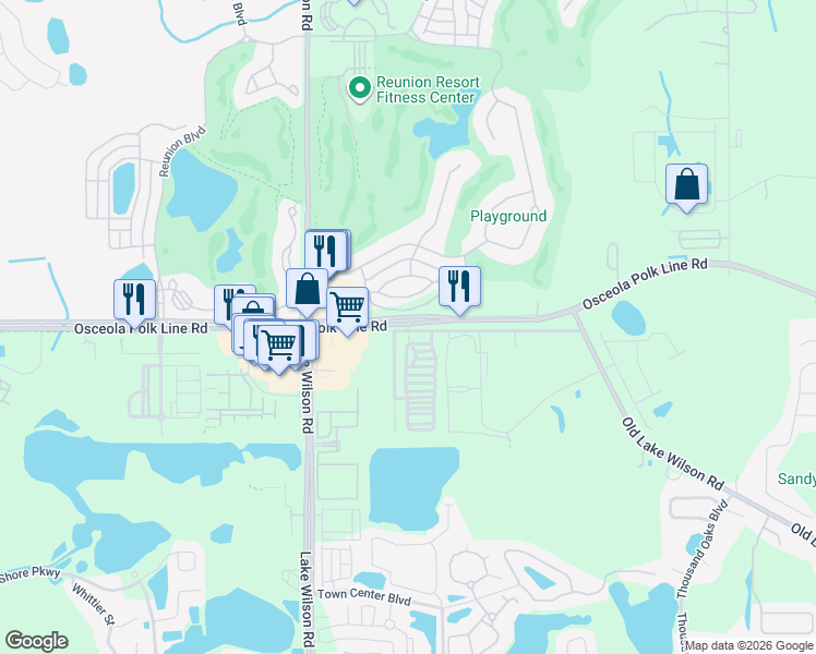 map of restaurants, bars, coffee shops, grocery stores, and more near 69 Country Mouse Circle in Davenport