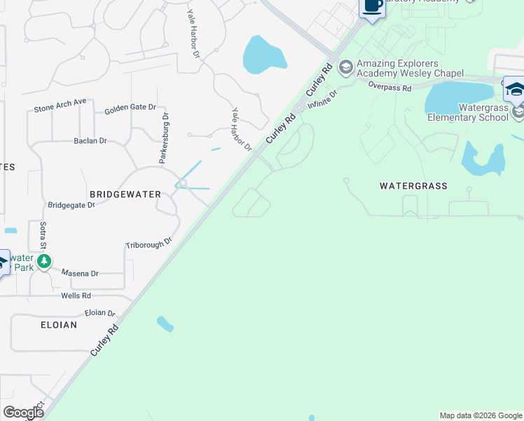 map of restaurants, bars, coffee shops, grocery stores, and more near 31757 Spoonflower Circle in Wesley Chapel