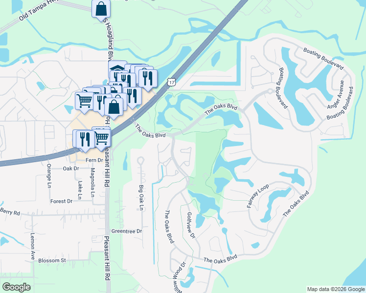 map of restaurants, bars, coffee shops, grocery stores, and more near 2828 Osprey Cove Place in Kissimmee