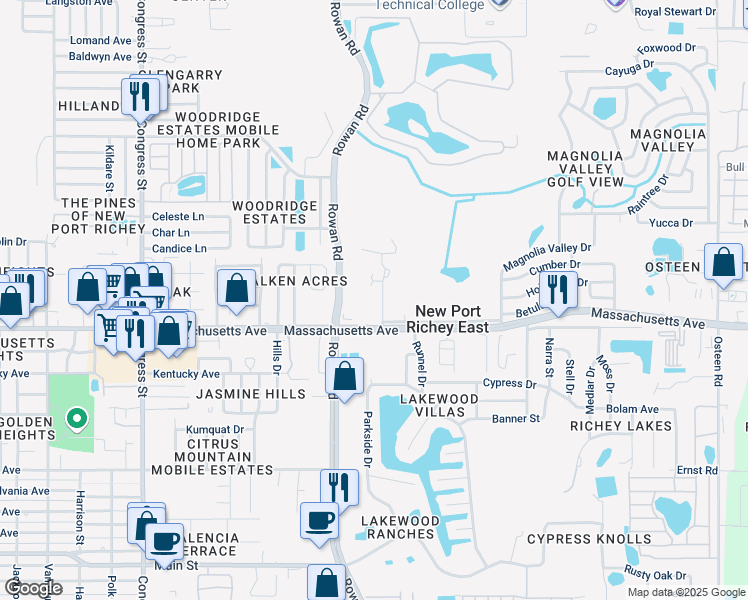 map of restaurants, bars, coffee shops, grocery stores, and more near 7104 Cognac Drive in New Port Richey