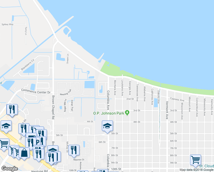 map of restaurants, bars, coffee shops, grocery stores, and more near 2980 Cool Breeze Circle in St. Cloud