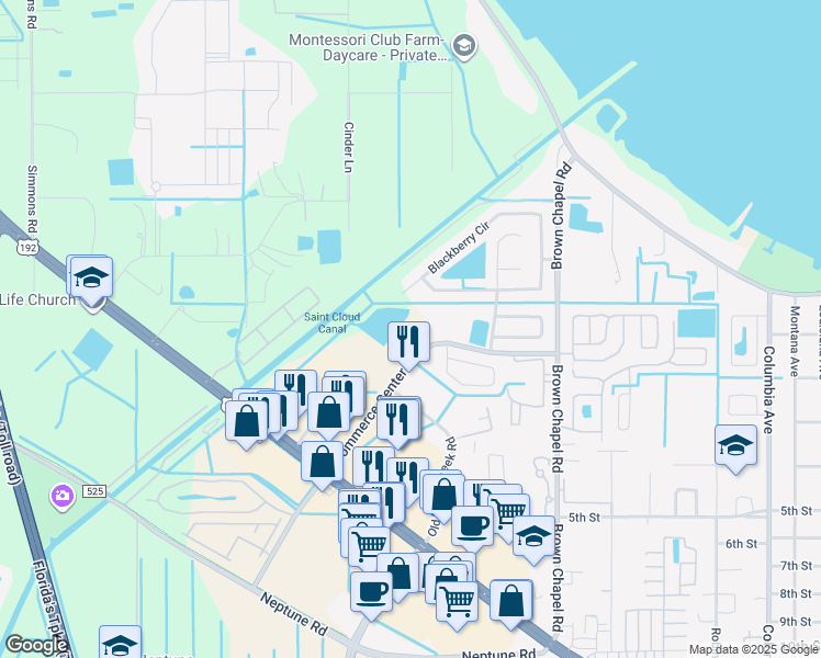 map of restaurants, bars, coffee shops, grocery stores, and more near 4130 Orange Tree Court in St. Cloud