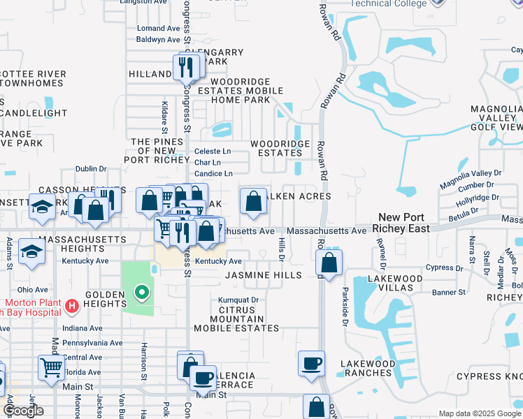map of restaurants, bars, coffee shops, grocery stores, and more near 6752 Temple Avenue in New Port Richey