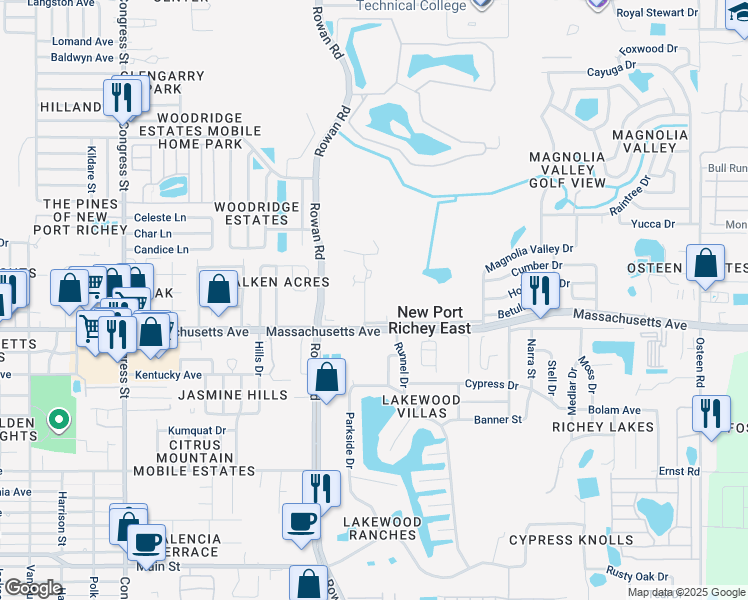 map of restaurants, bars, coffee shops, grocery stores, and more near 7040 Cognac Drive in New Port Richey