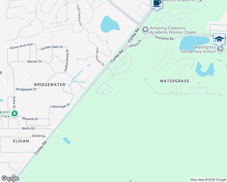 map of restaurants, bars, coffee shops, grocery stores, and more near 31812 Spoonflower Circle in Wesley Chapel