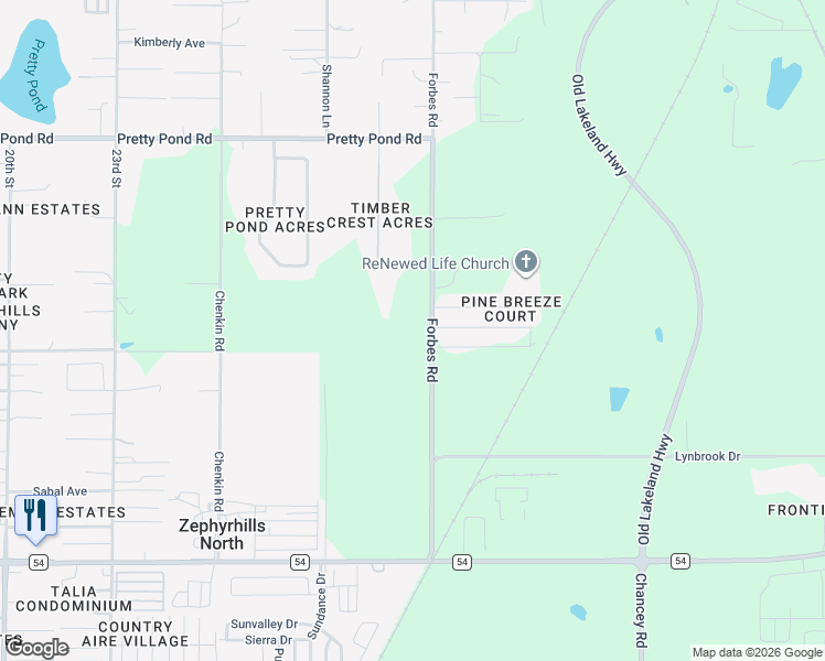 map of restaurants, bars, coffee shops, grocery stores, and more near 7051 Forbes Road in Zephyrhills