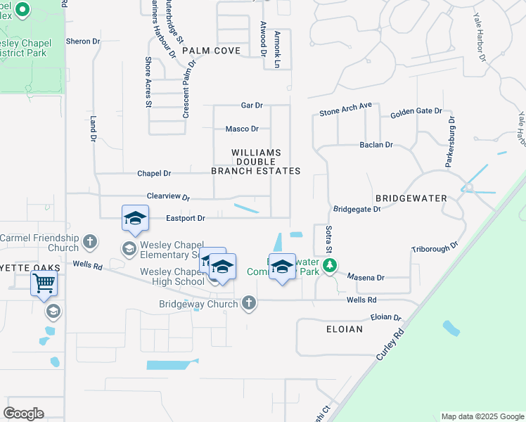 map of restaurants, bars, coffee shops, grocery stores, and more near 7035 Sky Dr in Wesley Chapel