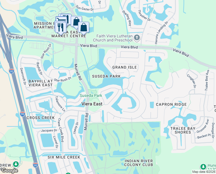 map of restaurants, bars, coffee shops, grocery stores, and more near 1706 Grand Isle Boulevard in Melbourne