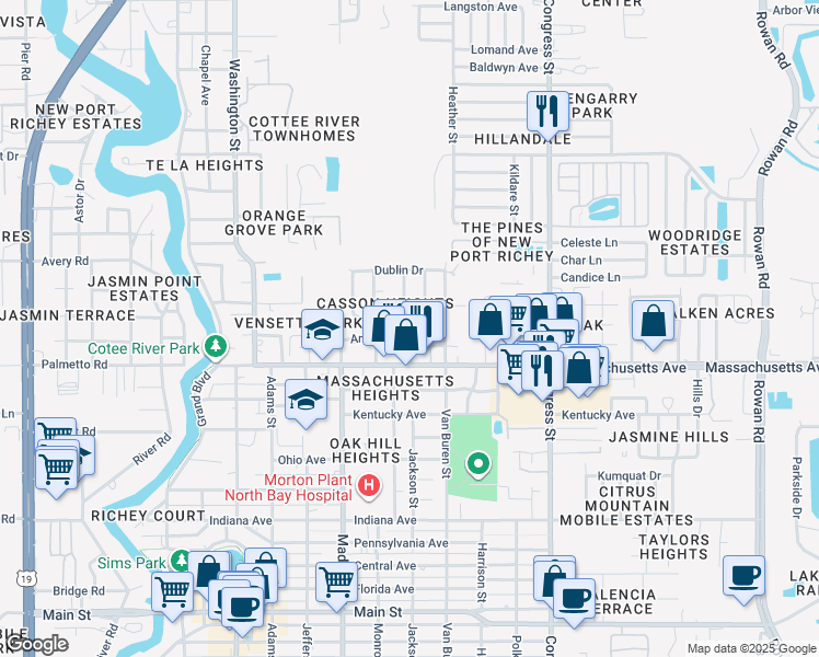 map of restaurants, bars, coffee shops, grocery stores, and more near 7046 Carlow Street in New Port Richey