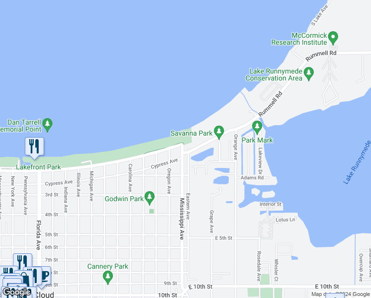 map of restaurants, bars, coffee shops, grocery stores, and more near 4315 Rummell Road in St. Cloud