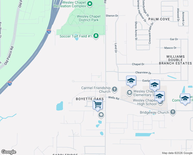 map of restaurants, bars, coffee shops, grocery stores, and more near 29927 Chapel Chase Drive in Wesley Chapel