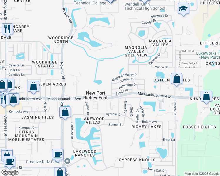 map of restaurants, bars, coffee shops, grocery stores, and more near 7049 Magnolia Valley Drive in New Port Richey