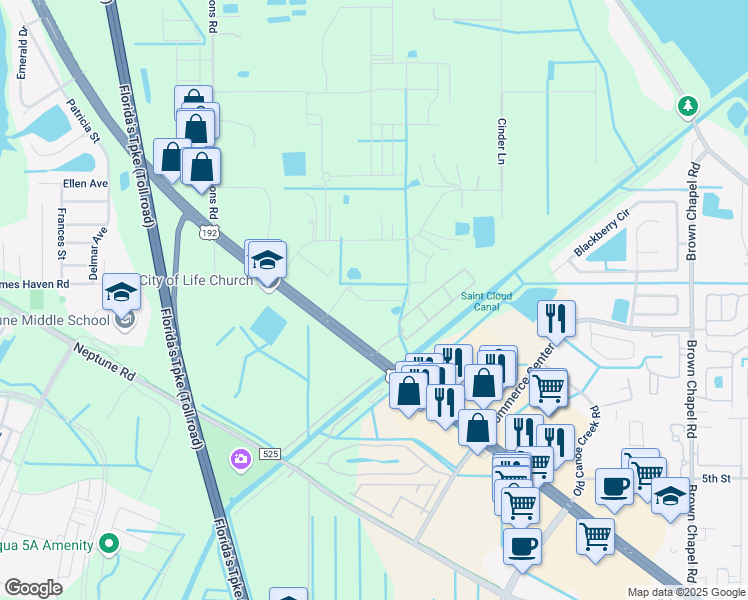 map of restaurants, bars, coffee shops, grocery stores, and more near 2900 Big Sky Boulevard in Kissimmee