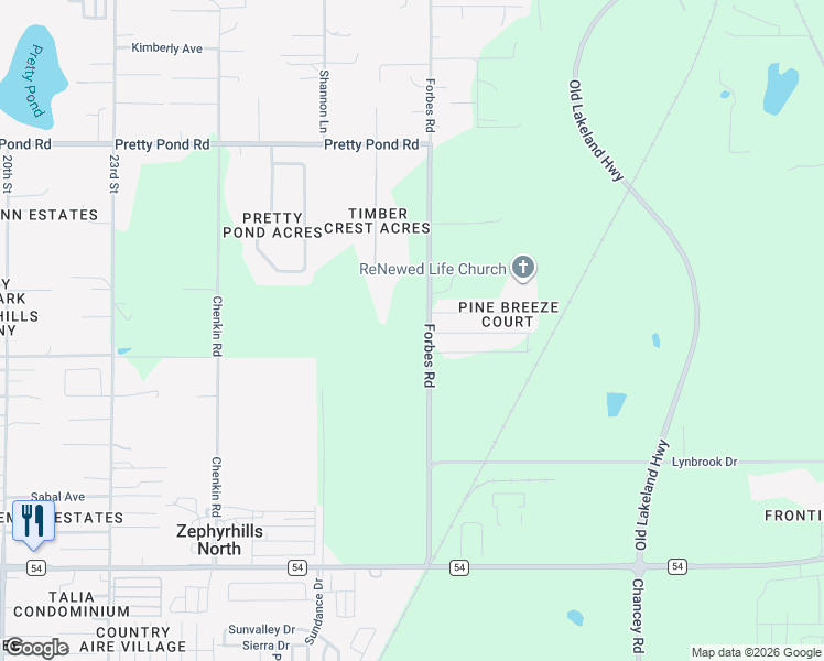 map of restaurants, bars, coffee shops, grocery stores, and more near 7029 Forbes Road in Zephyrhills