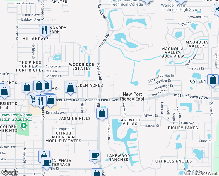 map of restaurants, bars, coffee shops, grocery stores, and more near 7104 Cognac Drive in New Port Richey