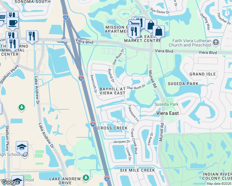 map of restaurants, bars, coffee shops, grocery stores, and more near 2026 Deercroft Drive in Melbourne