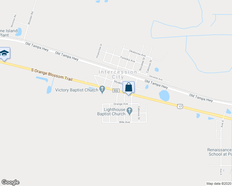 map of restaurants, bars, coffee shops, grocery stores, and more near 5604 South Orange Blossom Trail in Intercession City