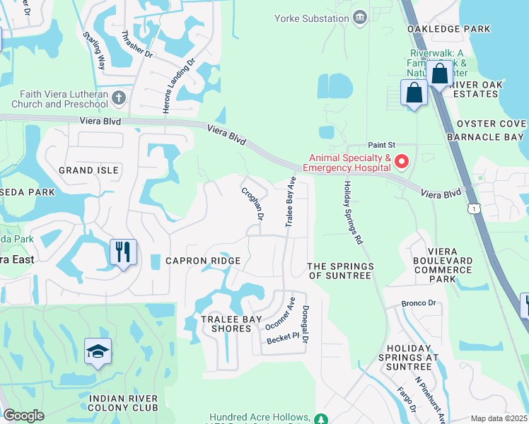 map of restaurants, bars, coffee shops, grocery stores, and more near 1777 Croghan Drive in Melbourne