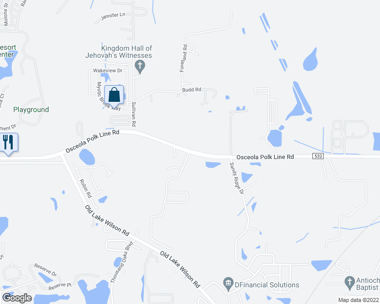 map of restaurants, bars, coffee shops, grocery stores, and more near 7128 Osceola Polk Line Road in Davenport