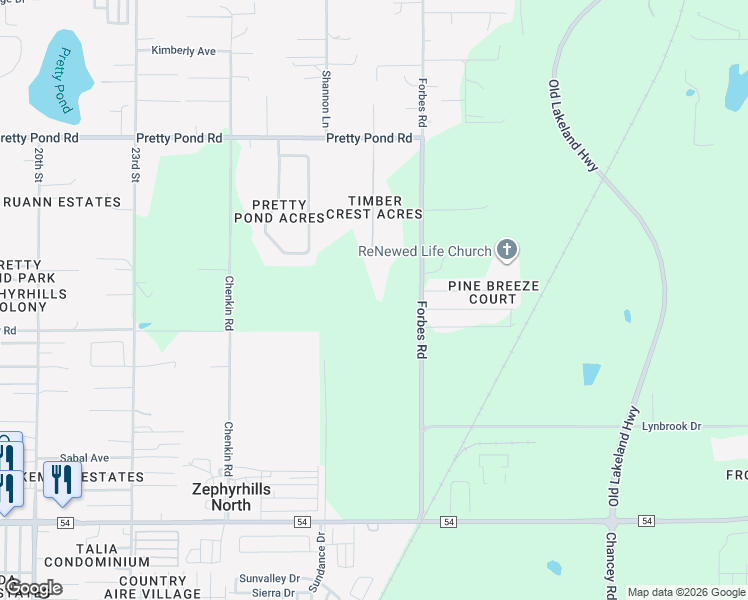 map of restaurants, bars, coffee shops, grocery stores, and more near 7051 Forbes Road in Zephyrhills