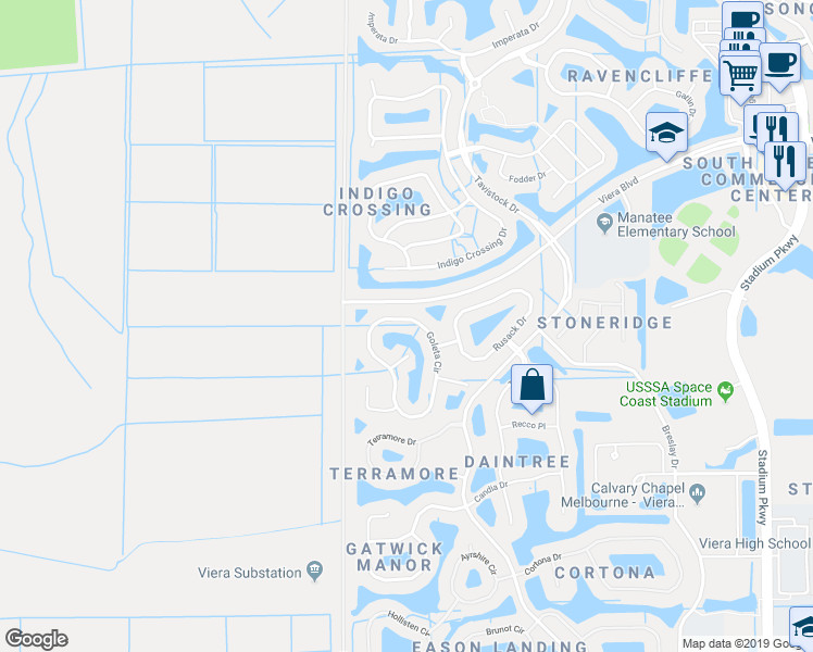 map of restaurants, bars, coffee shops, grocery stores, and more near 5883 Goleta Circle in Melbourne