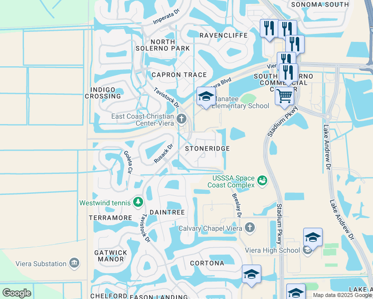 map of restaurants, bars, coffee shops, grocery stores, and more near 3664 Spencer Lane in Melbourne