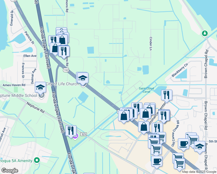 map of restaurants, bars, coffee shops, grocery stores, and more near 2900 Big Sky Blvd in Kissimmee