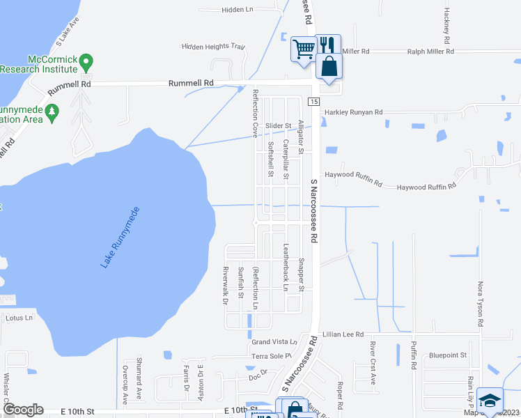 map of restaurants, bars, coffee shops, grocery stores, and more near 1581 Reflection Cove in St. Cloud