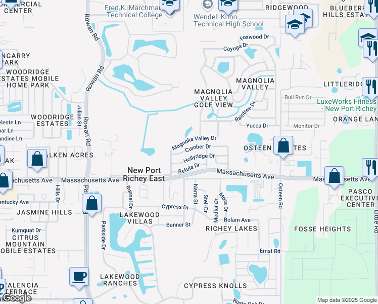 map of restaurants, bars, coffee shops, grocery stores, and more near 7514 Cumber Drive in New Port Richey