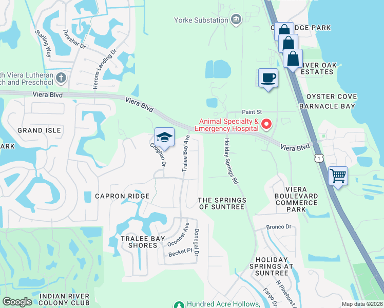 map of restaurants, bars, coffee shops, grocery stores, and more near 1227 Hasley Place in Melbourne