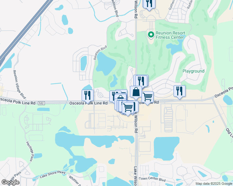 map of restaurants, bars, coffee shops, grocery stores, and more near 1590 Heritage Crossing Court in Four Corners