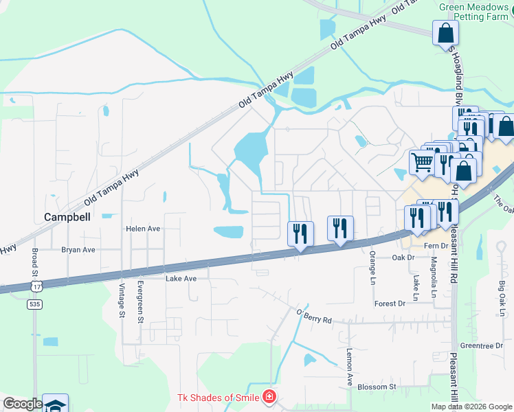 map of restaurants, bars, coffee shops, grocery stores, and more near Southgate Drive in Kissimmee