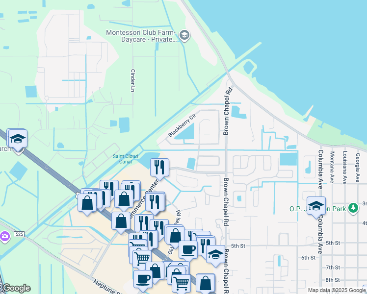 map of restaurants, bars, coffee shops, grocery stores, and more near 3922 Blackberry Circle in St. Cloud