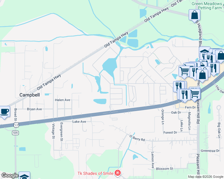 map of restaurants, bars, coffee shops, grocery stores, and more near Southgate Drive in Kissimmee