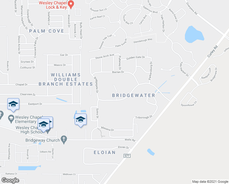 map of restaurants, bars, coffee shops, grocery stores, and more near 7125 Maysville Court in Wesley Chapel