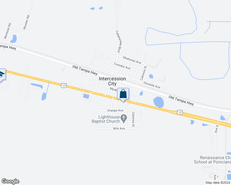 map of restaurants, bars, coffee shops, grocery stores, and more near 1569 Manatee in Intercession City