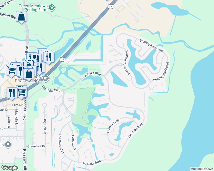 map of restaurants, bars, coffee shops, grocery stores, and more near 2570 The Oaks Boulevard in Kissimmee
