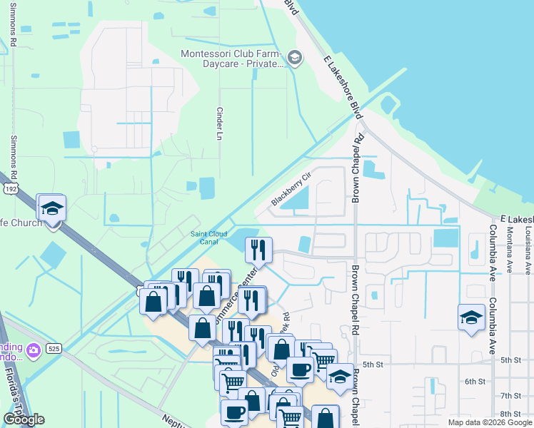 map of restaurants, bars, coffee shops, grocery stores, and more near 3897 Blackberry Circle in St. Cloud