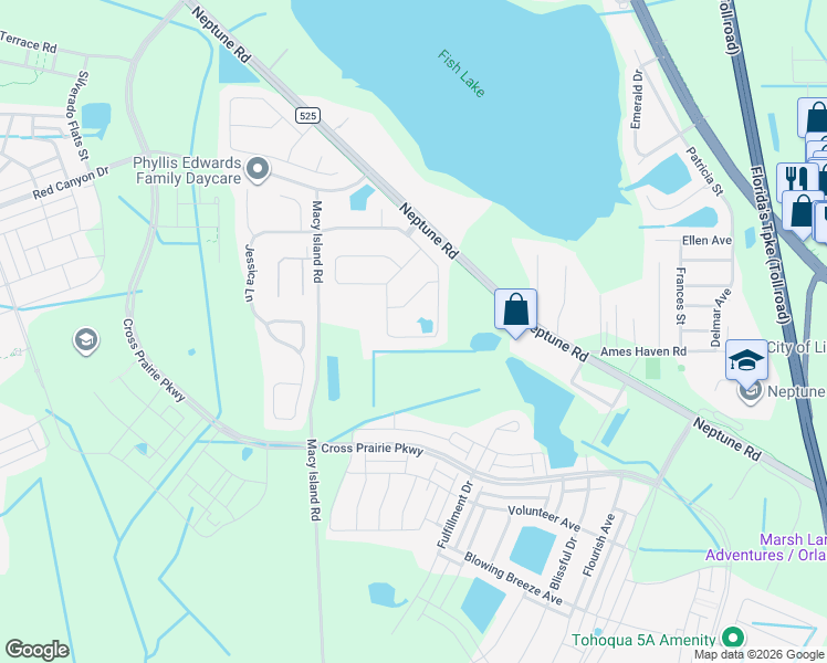 map of restaurants, bars, coffee shops, grocery stores, and more near 2356 Kings Crest Road in Kissimmee