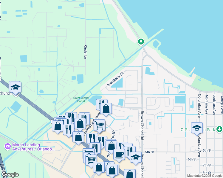 map of restaurants, bars, coffee shops, grocery stores, and more near 3922 Blackberry Circle in St. Cloud