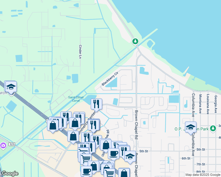 map of restaurants, bars, coffee shops, grocery stores, and more near 3922 Blackberry Circle in Saint Cloud
