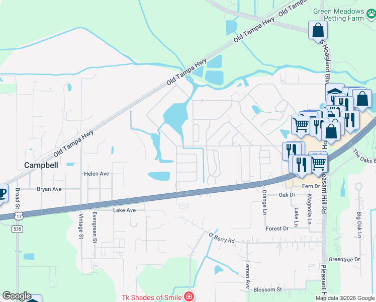 map of restaurants, bars, coffee shops, grocery stores, and more near Southgate Drive in Kissimmee