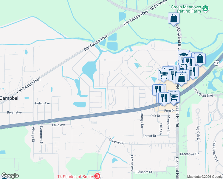 map of restaurants, bars, coffee shops, grocery stores, and more near 1600 Tyndale Lane in Kissimmee