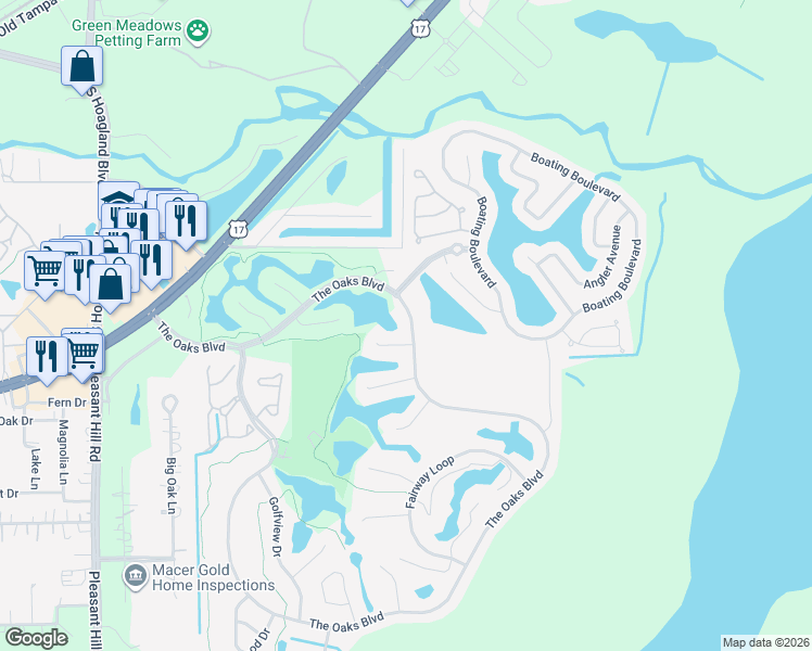 map of restaurants, bars, coffee shops, grocery stores, and more near 2540 The Oaks Boulevard in Kissimmee