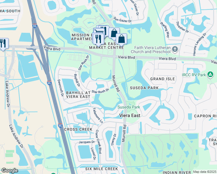 map of restaurants, bars, coffee shops, grocery stores, and more near 5690D Star Rush Drive in Melbourne